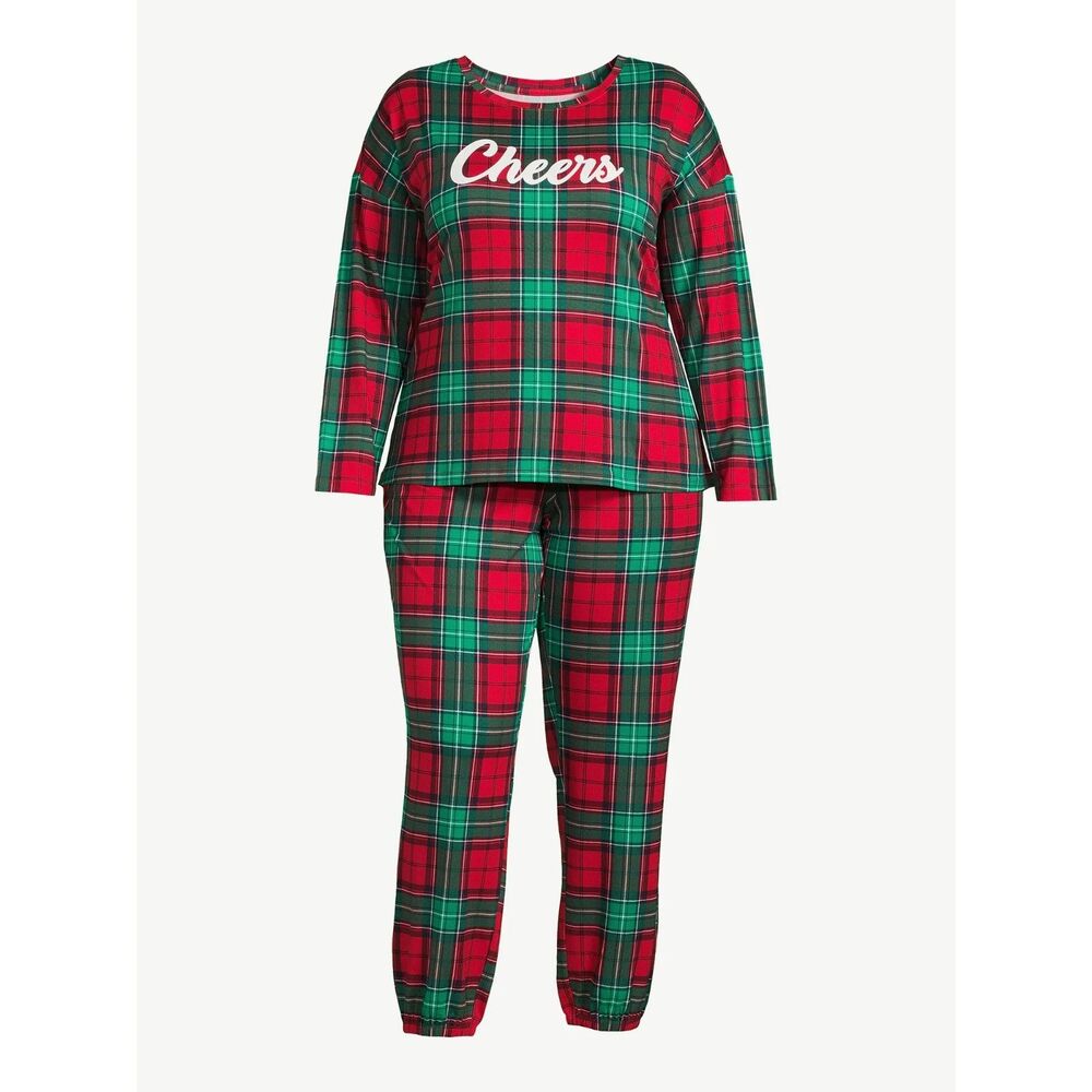 Joyspun Women's Size 3X (22W-24W) "Cheers" Stretch Velour Pajama Set 2 Piece NEW
